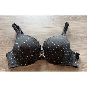 Cacique Polka Dot Bra 44B Black White Lace Retro Pinup Lingerie